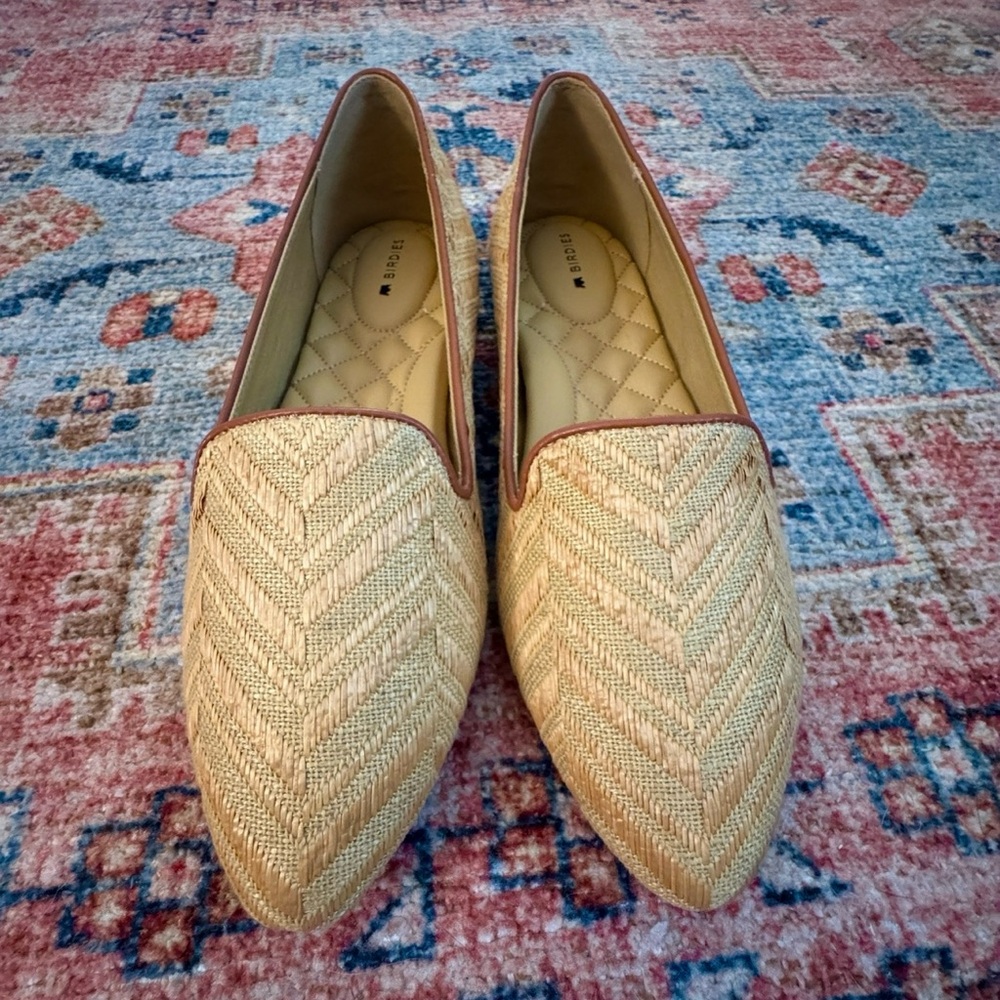 NIB Birdies The Blackbird Natural Chevron Raffia Flats Loafers 8.5